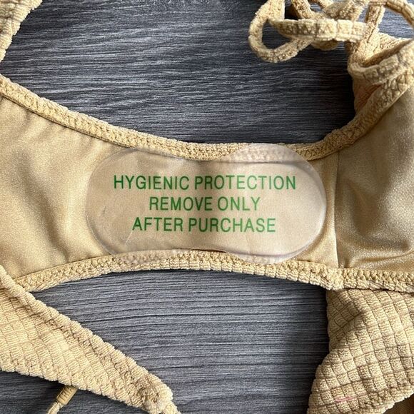 TRIANGL Textured String Bikini Bottom Medium Golden Tan Terry Knit Beach Y2K NWT - Picture 8 of 9